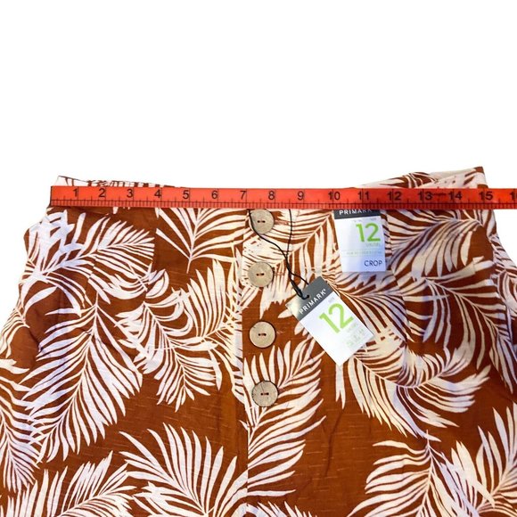 BNWT Wide Leg Trousers CROPPED BROWN TAN Tropical Print Size 12 CRUISE PARTY - Picture 2 of 8